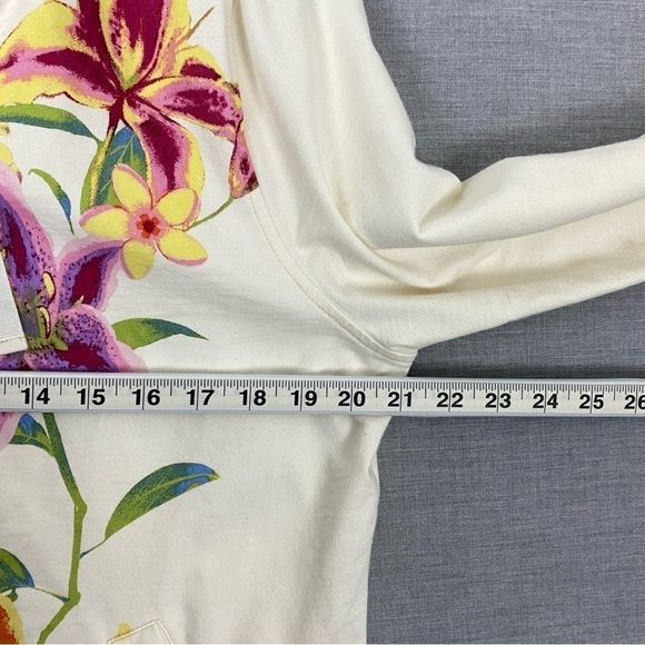 Paradise Shores Hooded Jacket Womens Large Cotton Cream Flowers Pockets Zippered - Picture 12 of 12